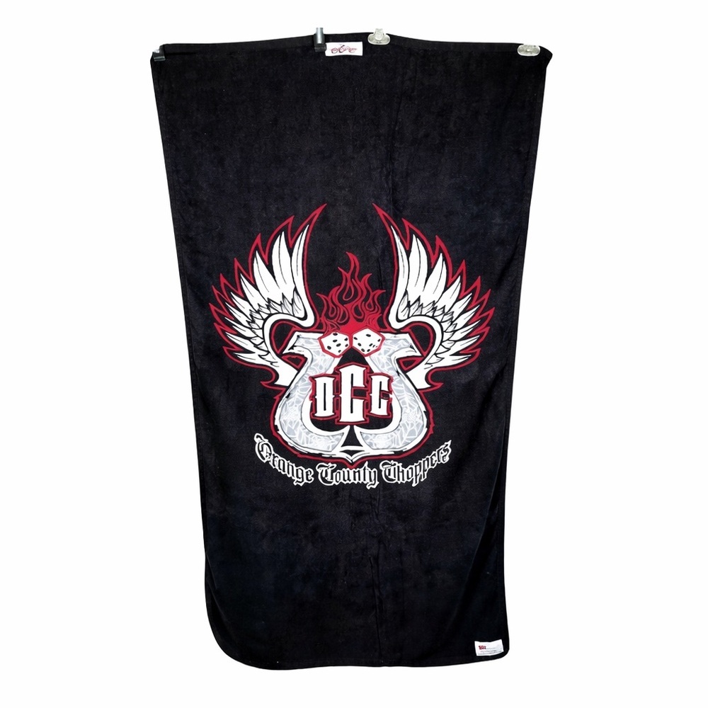Vintage Orange County Choppers Black Beach Towel Terry Cloth Motorcycle Biker